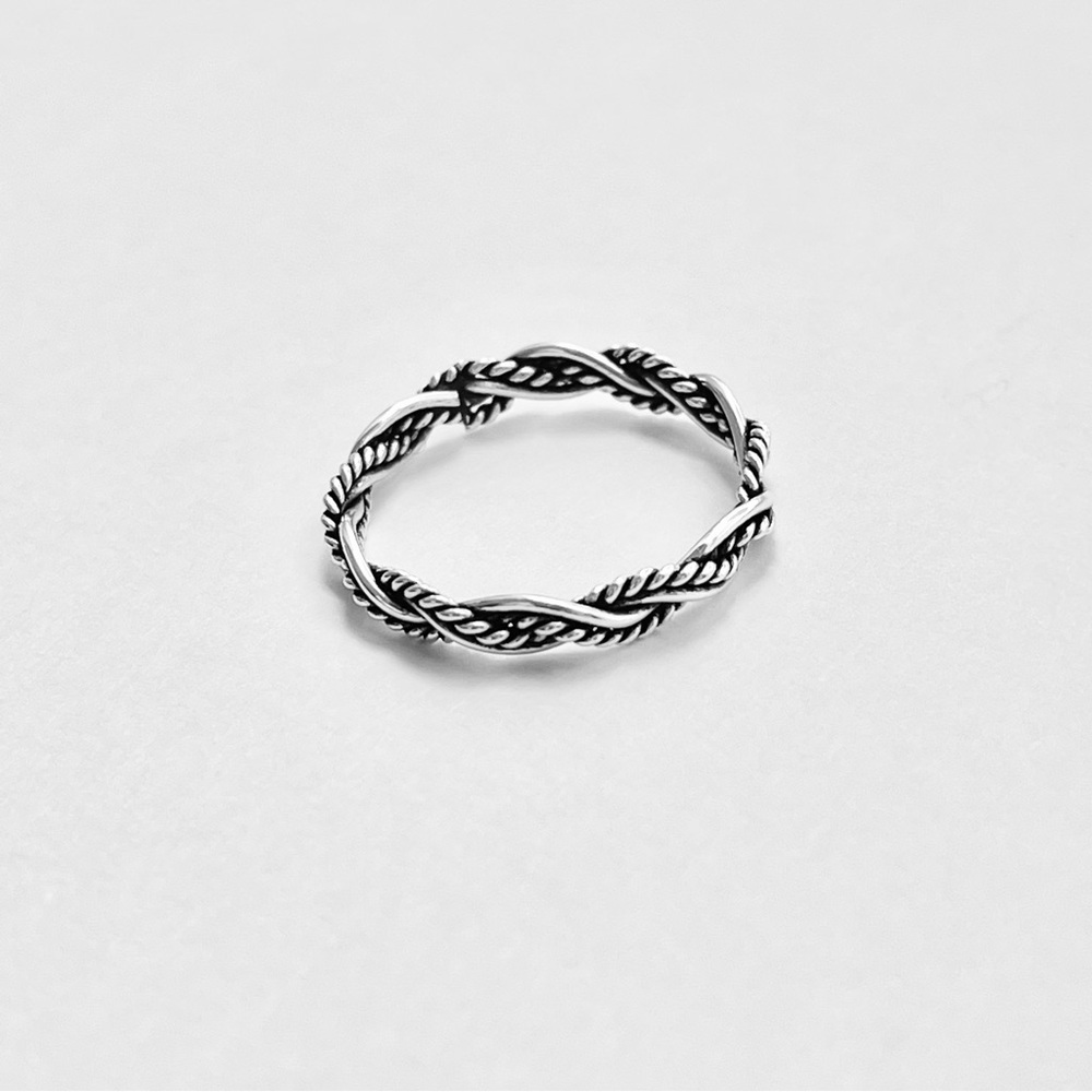 Sterling Silver Unisex Twisted Rope Ring, Silver Band, Braid Rings, Stackable - Picture 6 of 13